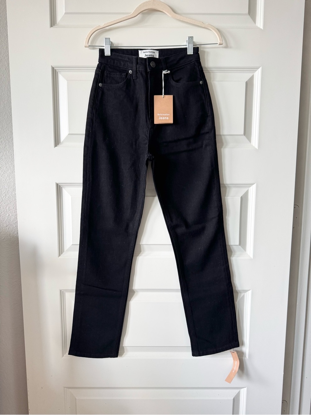 Reformation NWT Liza Ultra High Rise Slim Straight Cropped Jeans Black Size 25